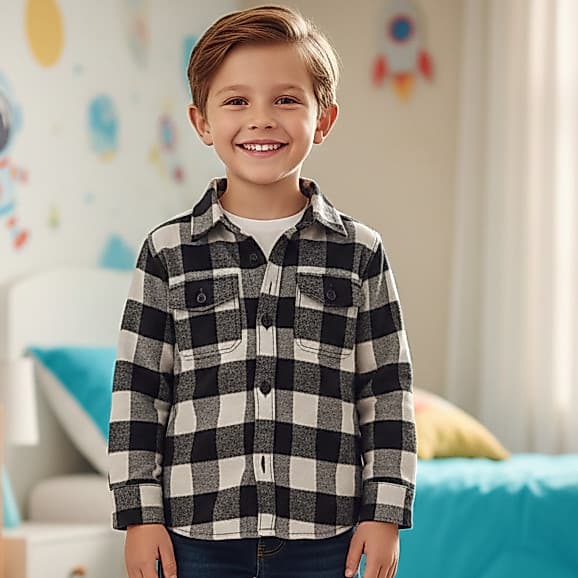 Camisa Xadrez Infantil Com Botao Juvenil Flanelada Volta as Aulas Manga Longa Com Botoes