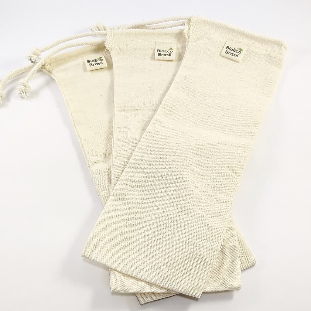 1x Saquinho ecobag de algodão cru - Porta canudos, talheres e utensílios