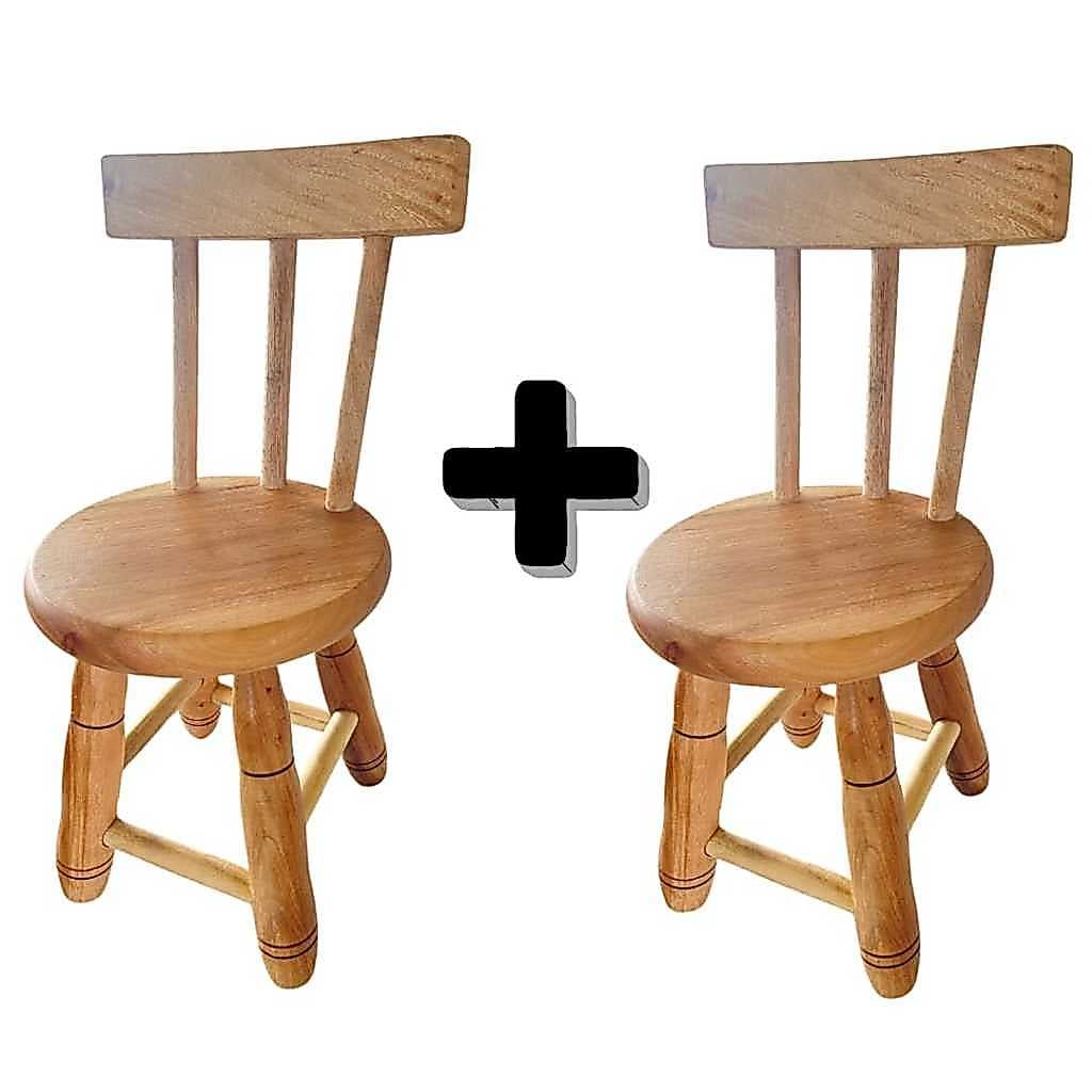 Kit 2 Banquinhos de madeira com Encosto pequeno 29 cm - casa decoração banqueta madeira maciça9