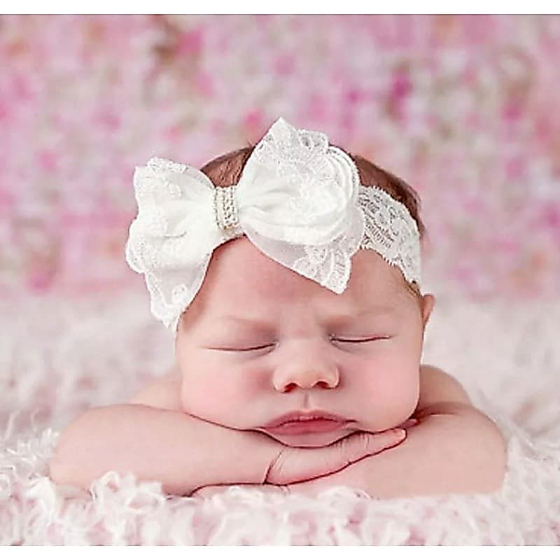 Faixa laço renda branco delicada batizado recém nascido bebe infantil pérolas strass