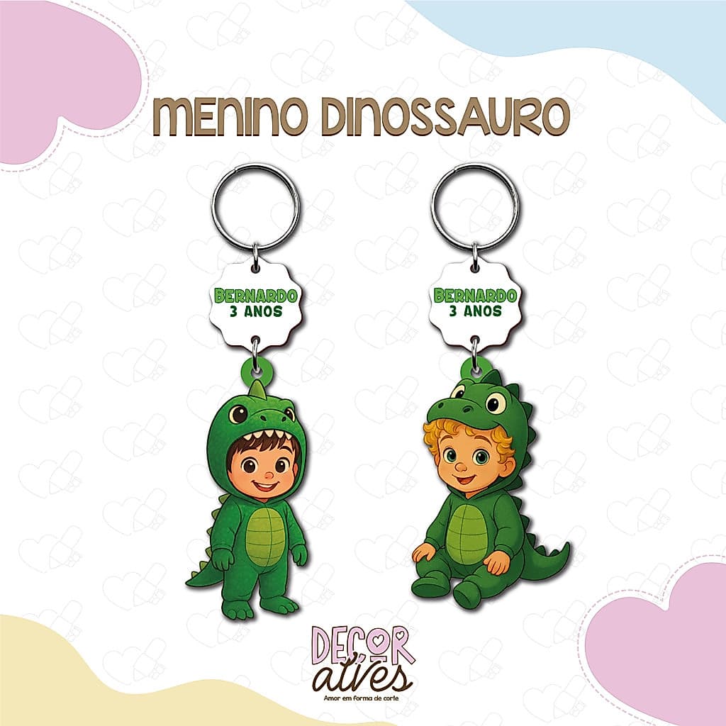 Menino Dinossauro - Chaveiro Personalizado MDF brilhoso Lembrancinha infantil
