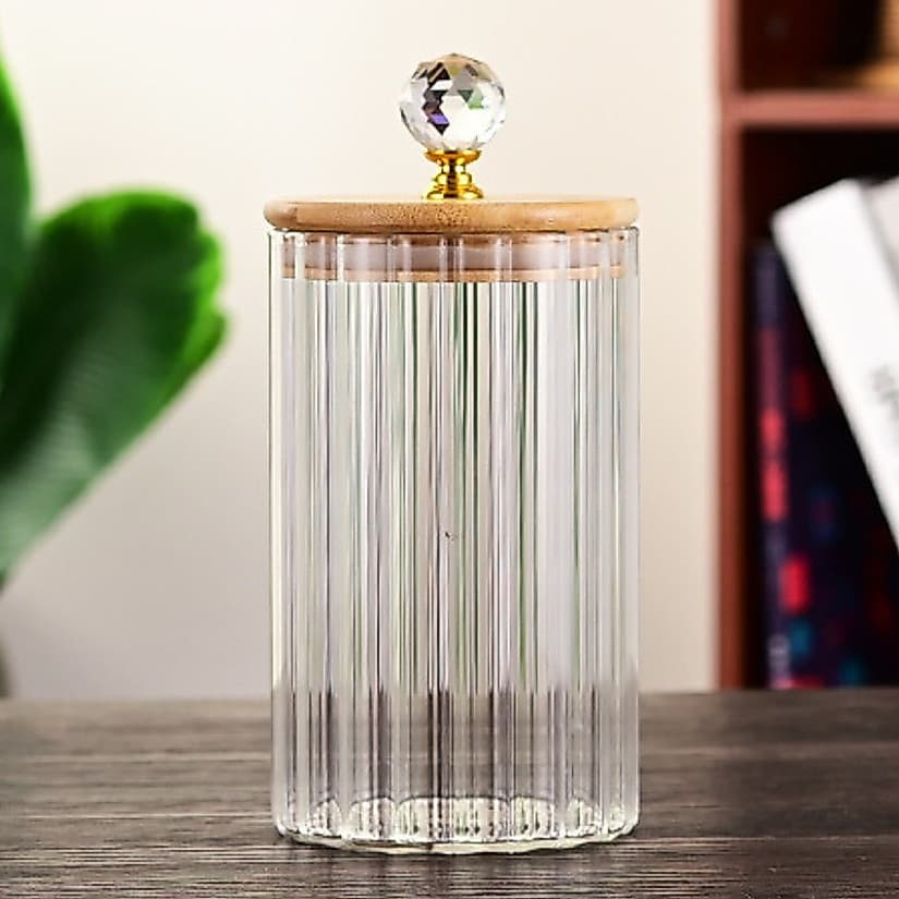 Pote Hermético de Vidro Com Tampa de Bambu 750ml Cozinha Porta Temperos Cozinha