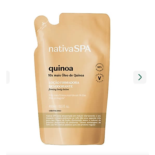 Refil Loção Firmadora Desodorante Hidratante Corporal Nativa SPA Quinoa 400ml, O Boticário.