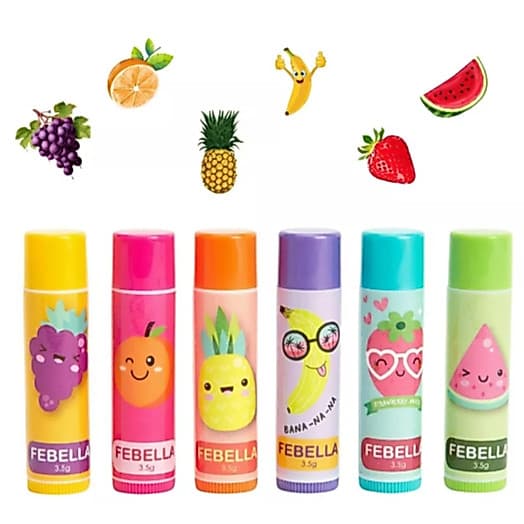 Lip Balm de frutas Hidratante Labial Brilho Para Boca - Febella