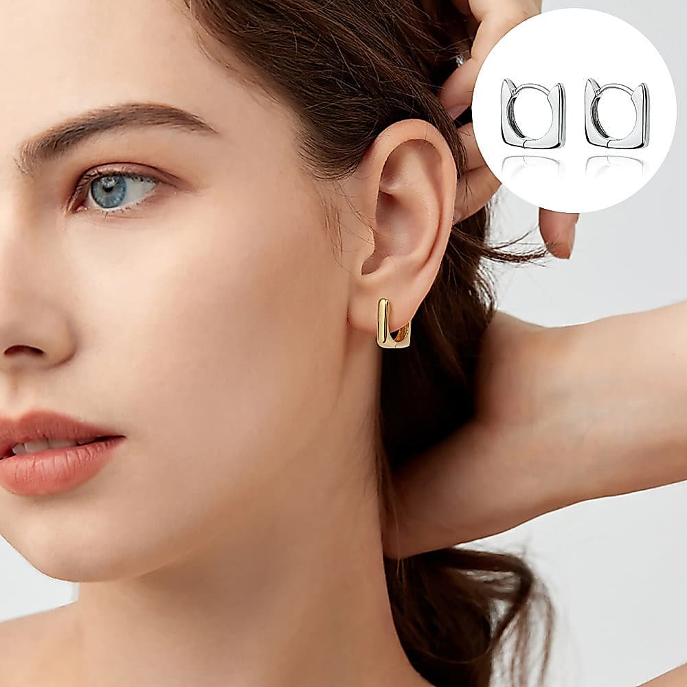 Brincos Argola Femenino Delicado Folheada Quadrado Lisa Luxo Brinco Antialérgico