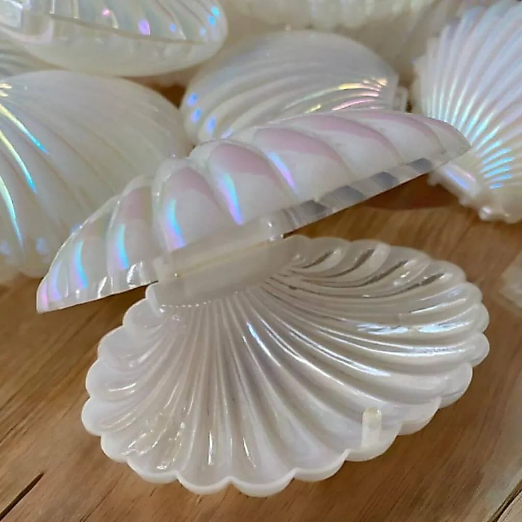 Kit  12 Lembrancinhas Porta Docinhos Conchas Perolizadas Decoração Sereia Fundo do Mar Cor Pérola