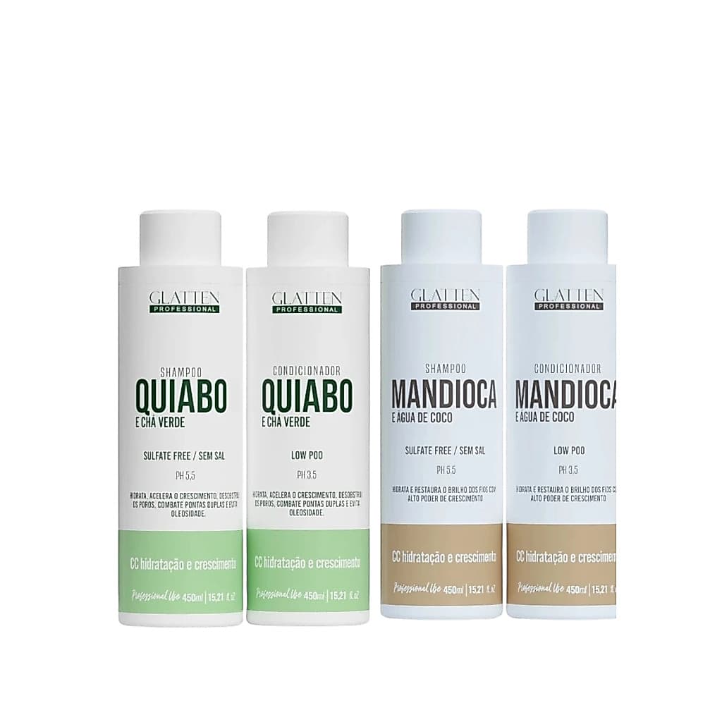 KIT Glatten Quiabo e Chá Verde + Kit Mandioca e agua de coco