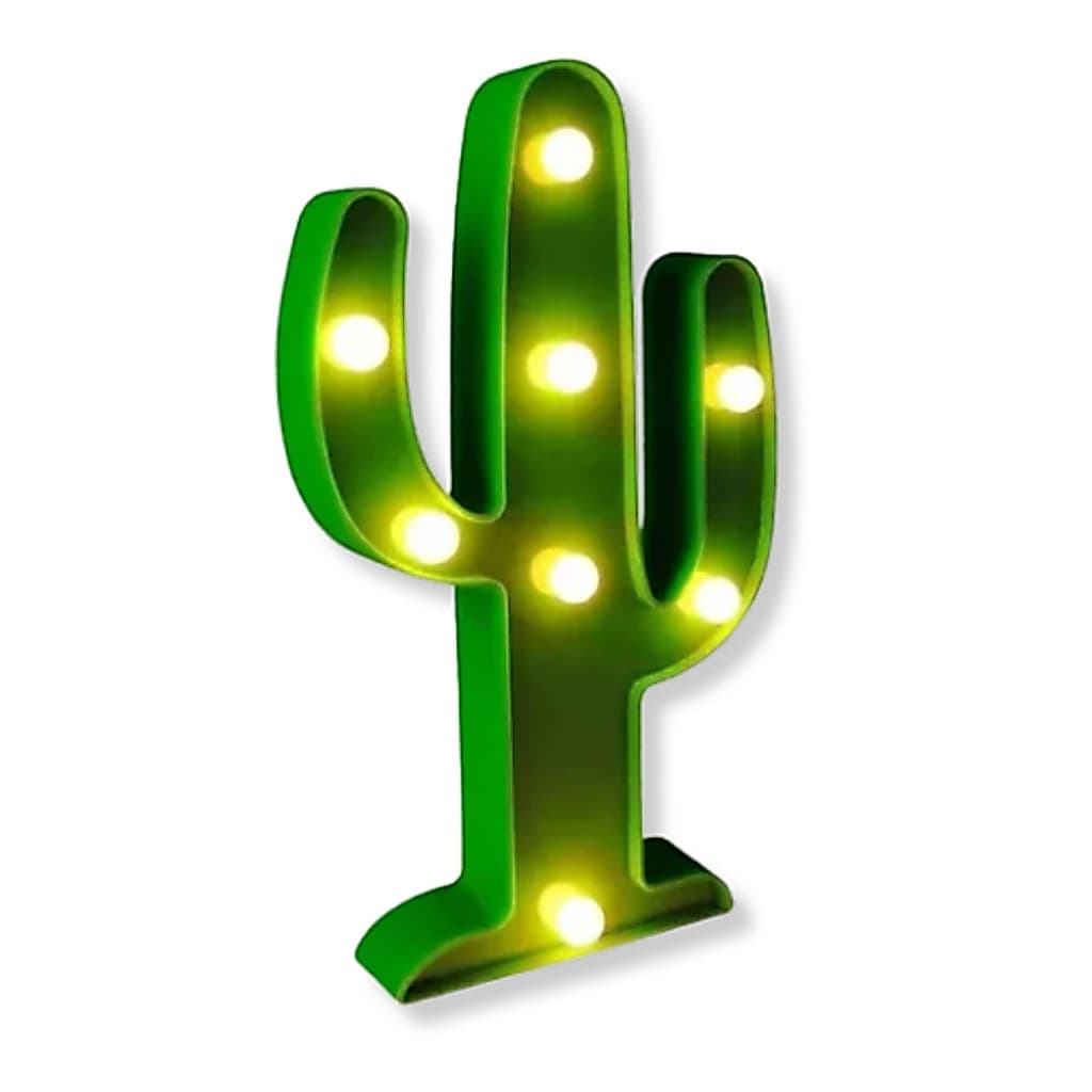 Cacto LED Decoração Festa Tropical Abajur Luminária a pilha Verde 24 cm Cactus