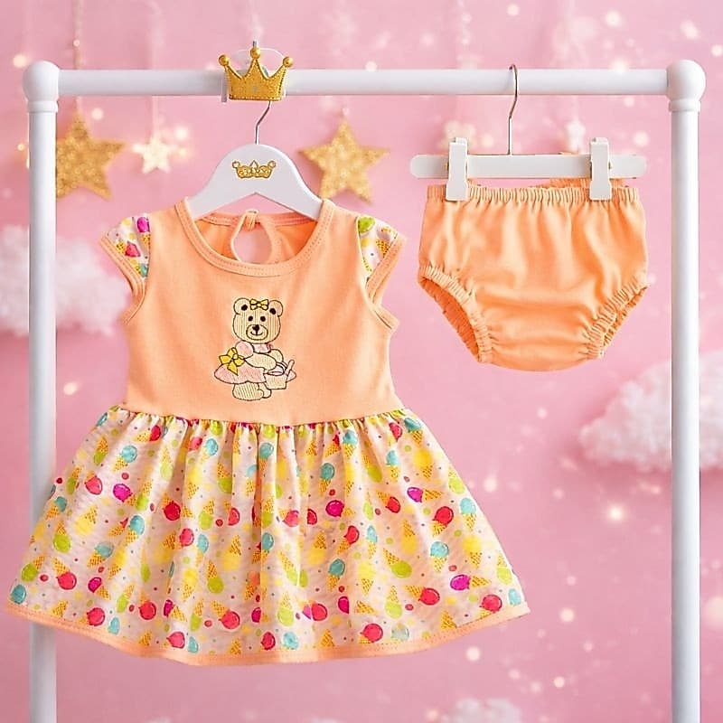 Kit 2 peças Vestido Bebê Menina 100% Algodão com Calcinha Conjunto Infantil Confortável 0 a 5 Meses enxoval RN luxo