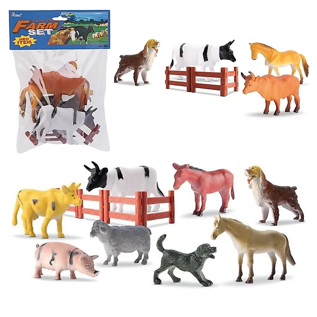 Kit Animais Fazenda 9 Pçs Brinquedo de Borracha - Toy King Jurassic Banho Piscina Praia Maquete