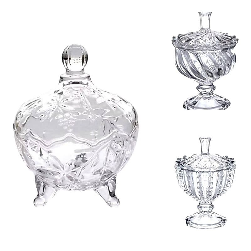Bomboniere Vidro Baleiro Grande de 500ml Cristal Potiche Bombonier Decoração Enfeites Luxo com Tampa