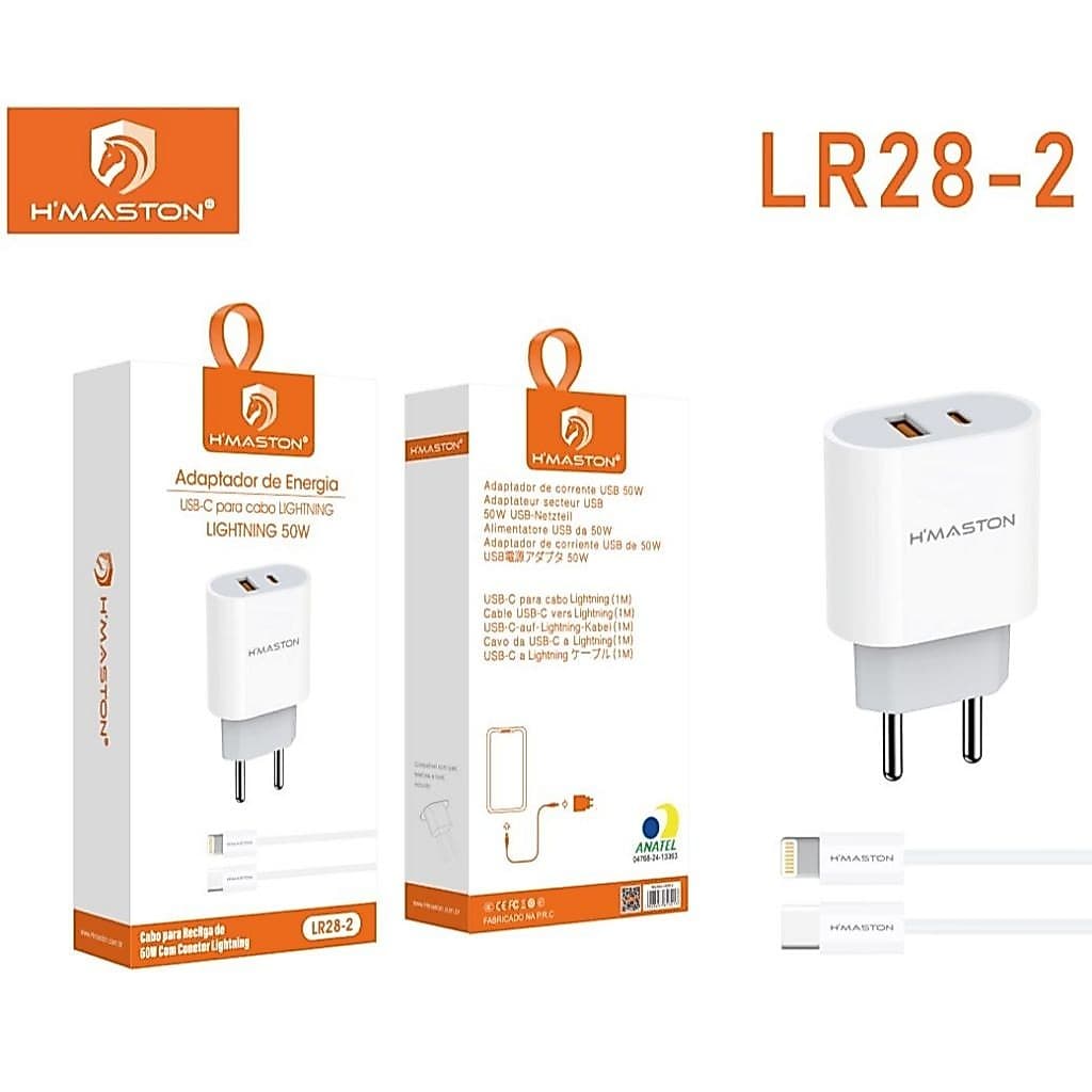 Carregador Turbo 50W 2 Saídas USB + Tipo C Carregamento Super Rápido Carregador Para IPhone Android