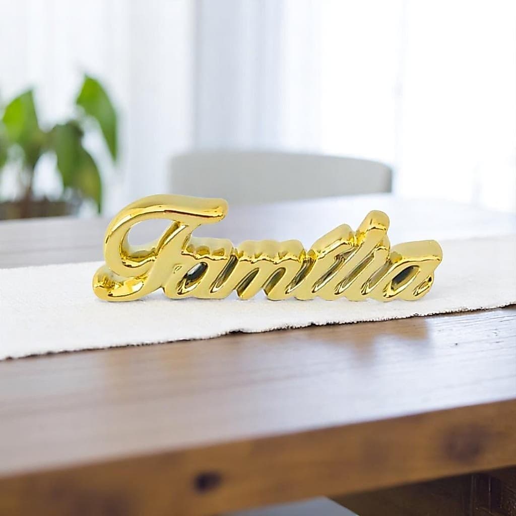 Enfeite Palavra Frase  Família Decorativo Elegante  de Cerâmica Bibelo Dourado Rose Gold Prata