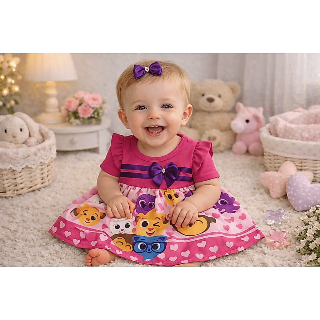 Vestido Bebê Menina Temático Bolo Fofos Mesversário Festa Infantil Conforto e Estilo