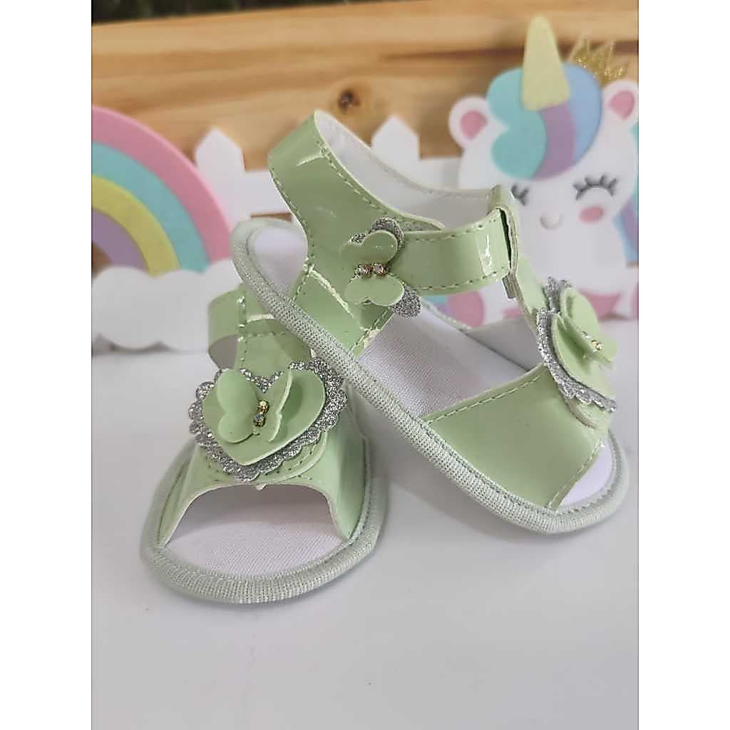 Sandália Para Menina  Luxo 0 a 12 Meses Verde Bebê Coração