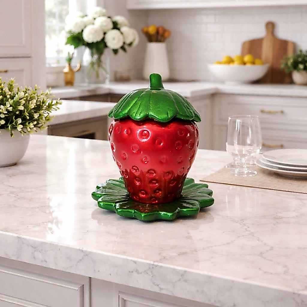 Morango Grande Pote em Cerâmica Baleiro Porta Doces