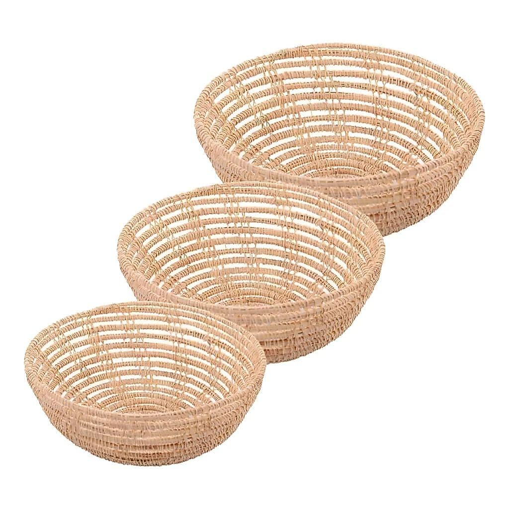 Kit 3 Cestas Fibra Natural Palha Redonda Cozinha E Decoração