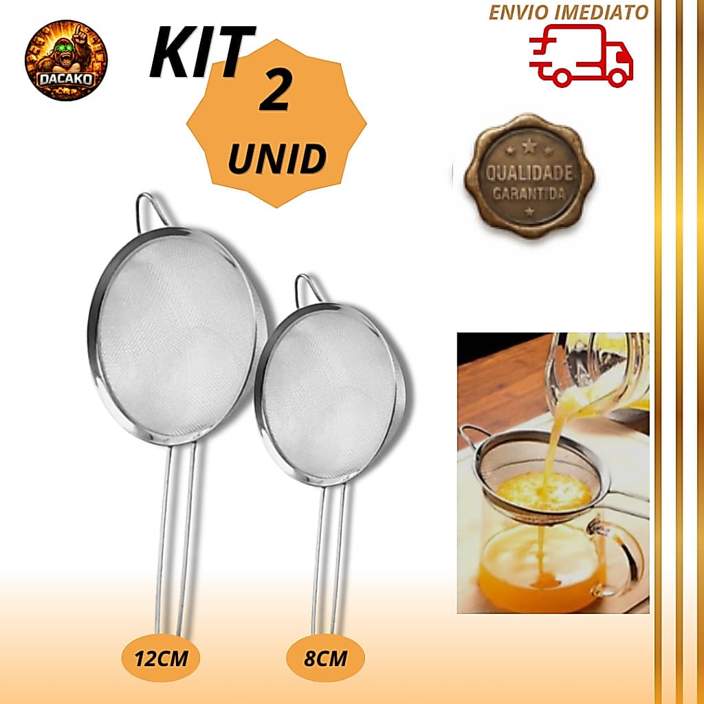 Kit Peneiras Coador Inox 8/12 Cozinha com Peneira Fina Resistente Utensílio Culinário Gourmet Manual