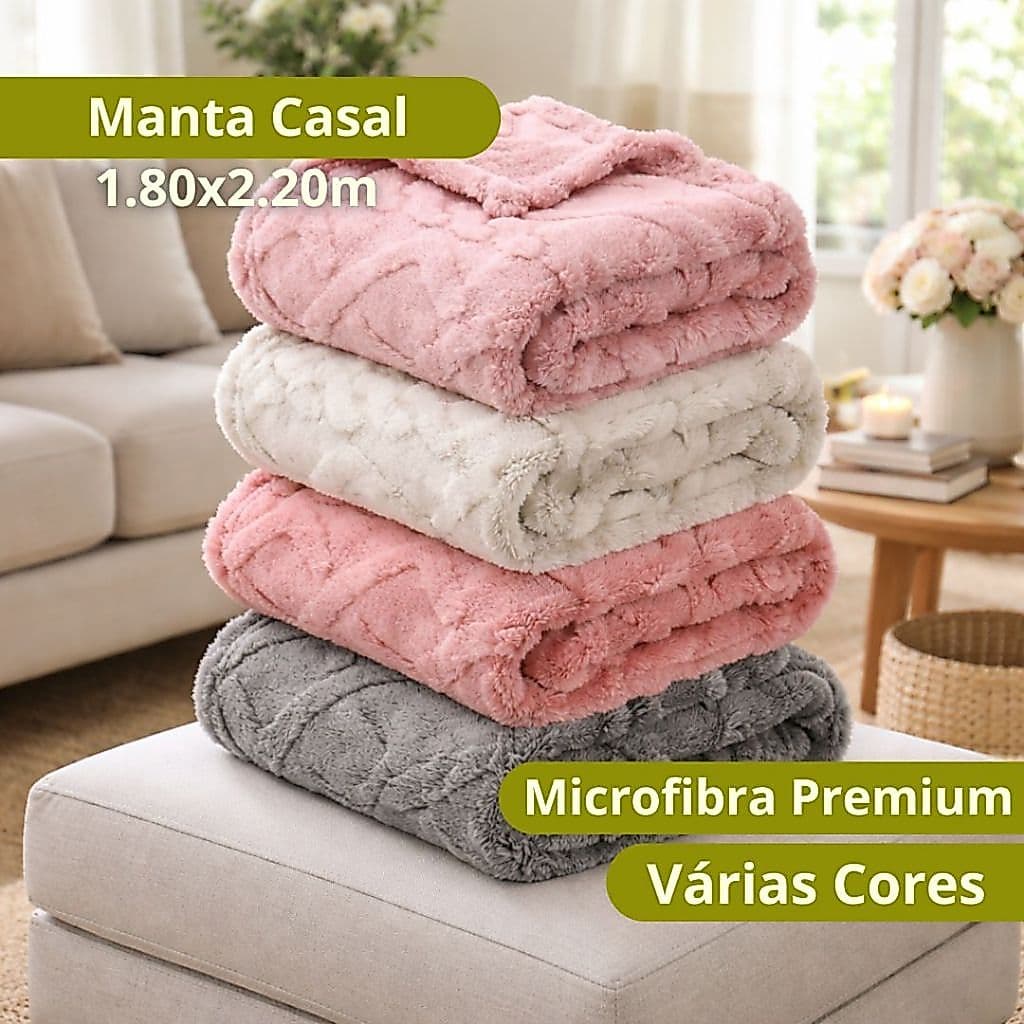 Cobertor Manta Casal Microfibra 180x220cm Extra Macio Quentinho Pelúcia Inverno