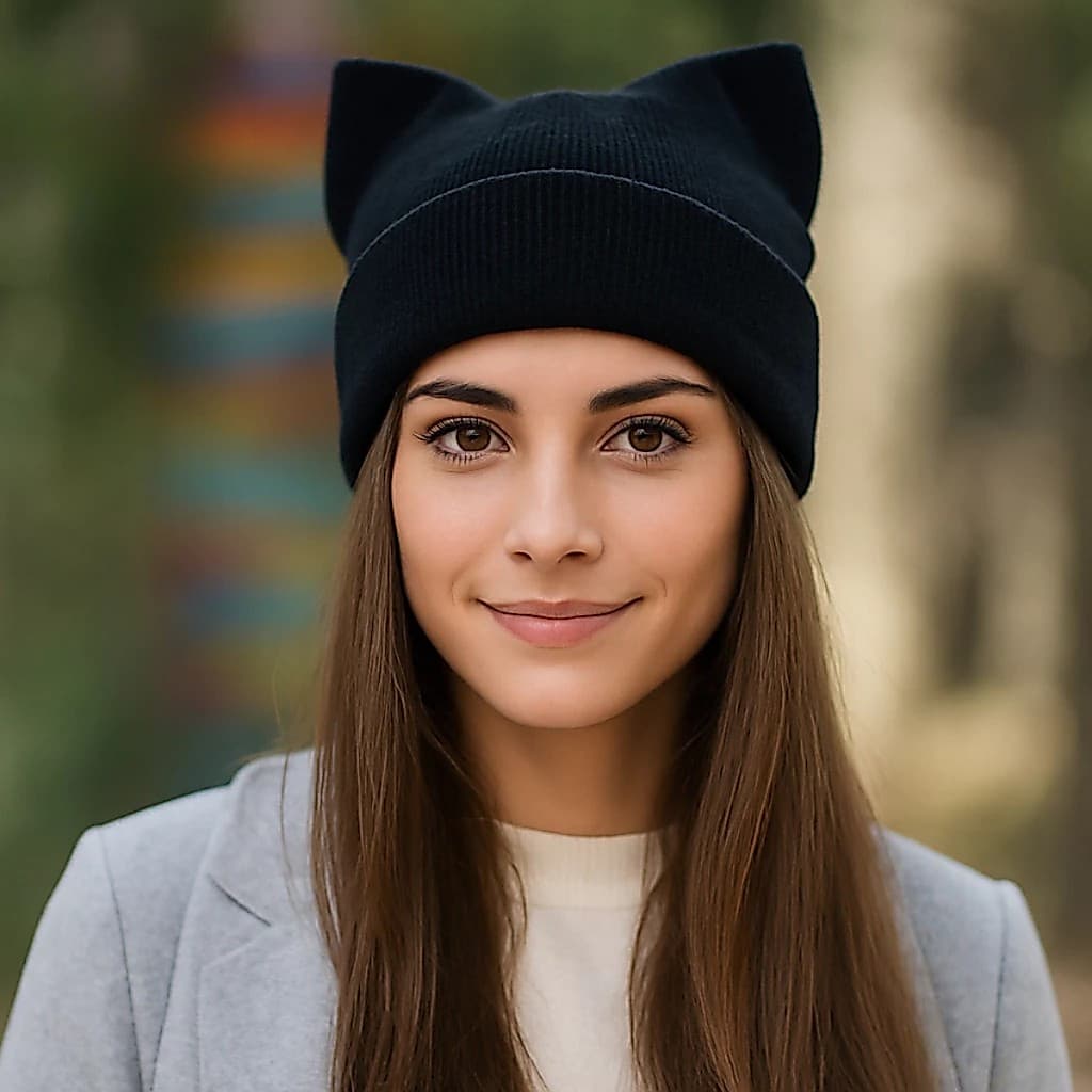 Touca Gorro Adulto com Orelinhas para Inverno 100% Acrílico Moda Feminina Elegante
