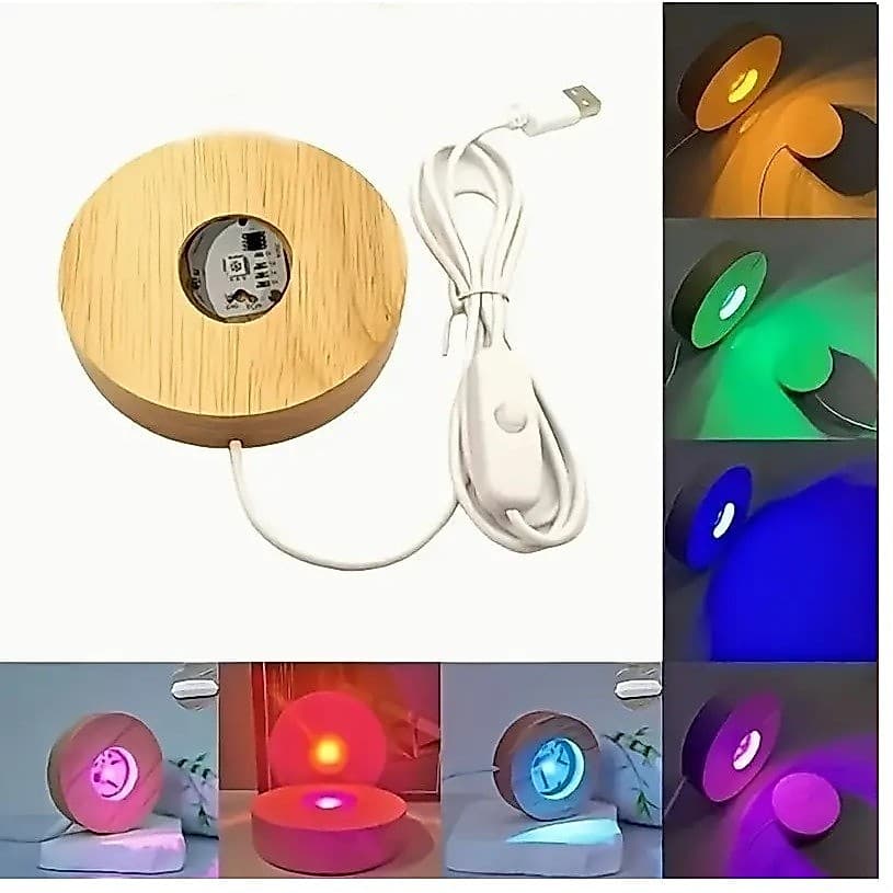 Bases/ base giratoria De Led Com Luz 6cm/8cm Colorido / branco quente Para Cristal Redonda Tomada Usb