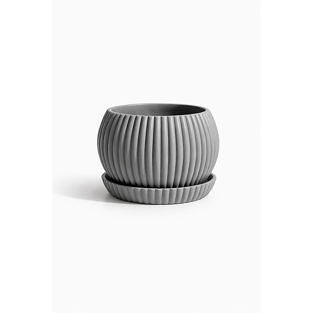 Vaso Cachepot Canelado Decorativo 8cmx11cm Para Suculentas Com Prato e Furos para Drenagem