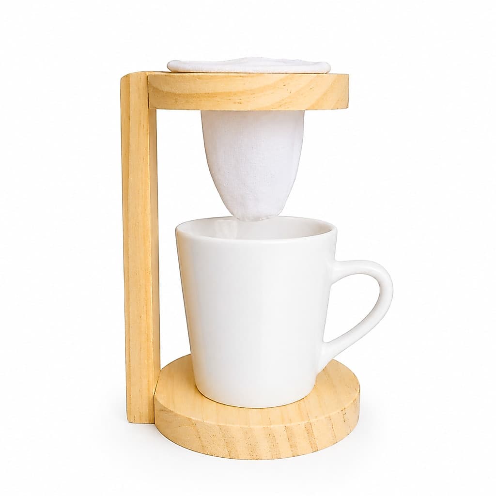 Mini Coador Suporte Madeira Pinus com Xícara 120ml Café Chá Tarde