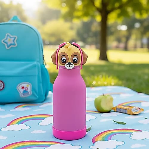 Garrafa Infantil Térmica Skye 3d Rosqueável Emborrachada Fofa Rosa-chiclete Nao Vaza Patrulha canina
