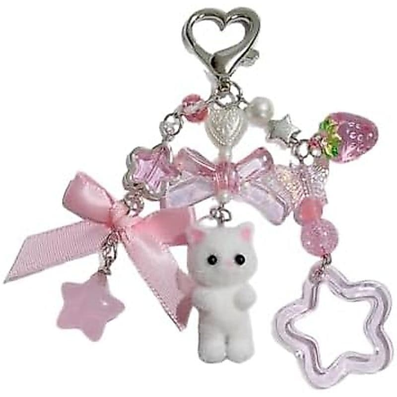 Chaveiro Rosa Fofo , De Gato Felpudo , Corrente De Telefone Estética Y2K , Acessórios Elegantes (Gravata Borboleta)