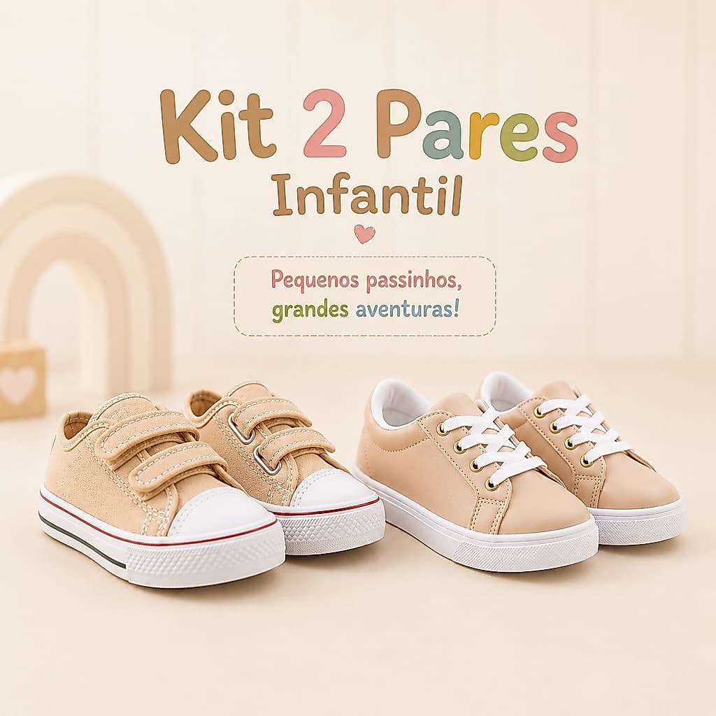Lindo Kit 2 Pares Velcro Tênis Infantil Masculino Feminino Escolar Confortável Colegial unissex