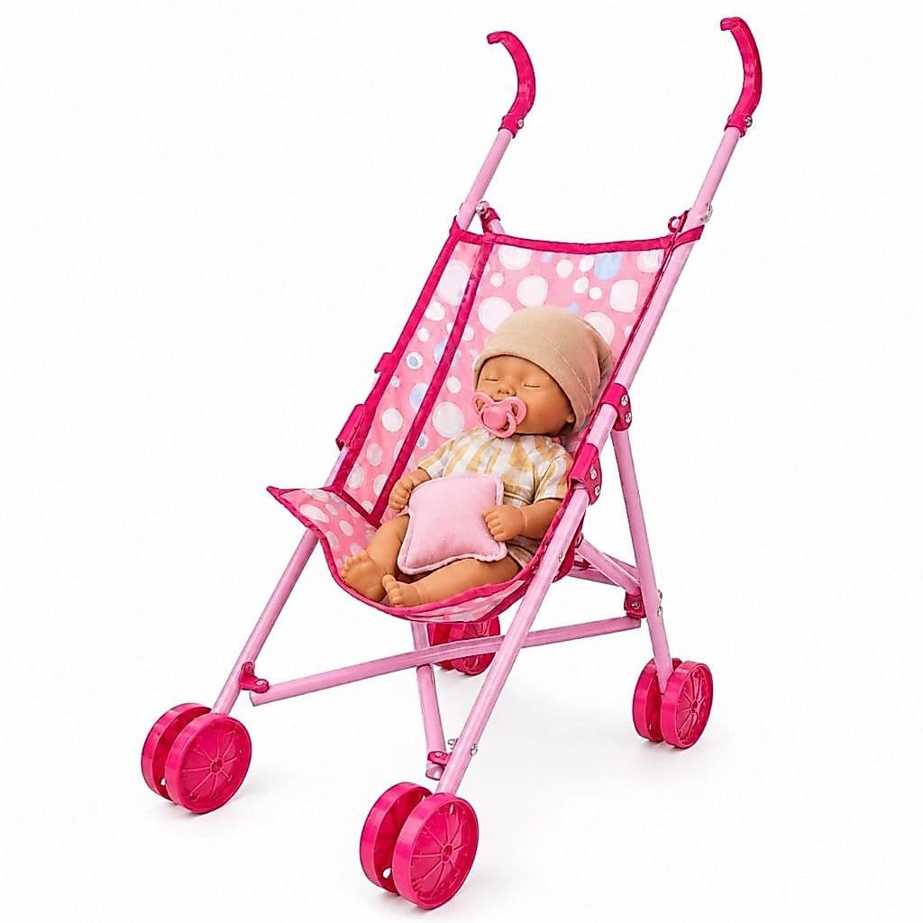 Conjunto de Boneca Bebê Piguty com Acessórios e Carrinho de Bonecas Brinquedo Presente pra Meninas