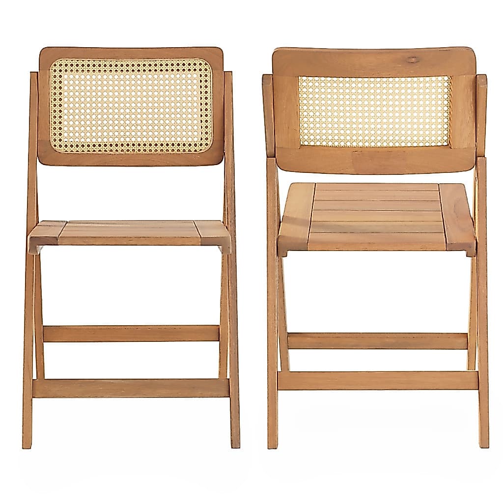 Kit 2 Cadeiras Dobrável Madeira Maciça Eucalipto Com Tela Natural Palhinha Indiana Rattan Sextavada Resistente A Chuva