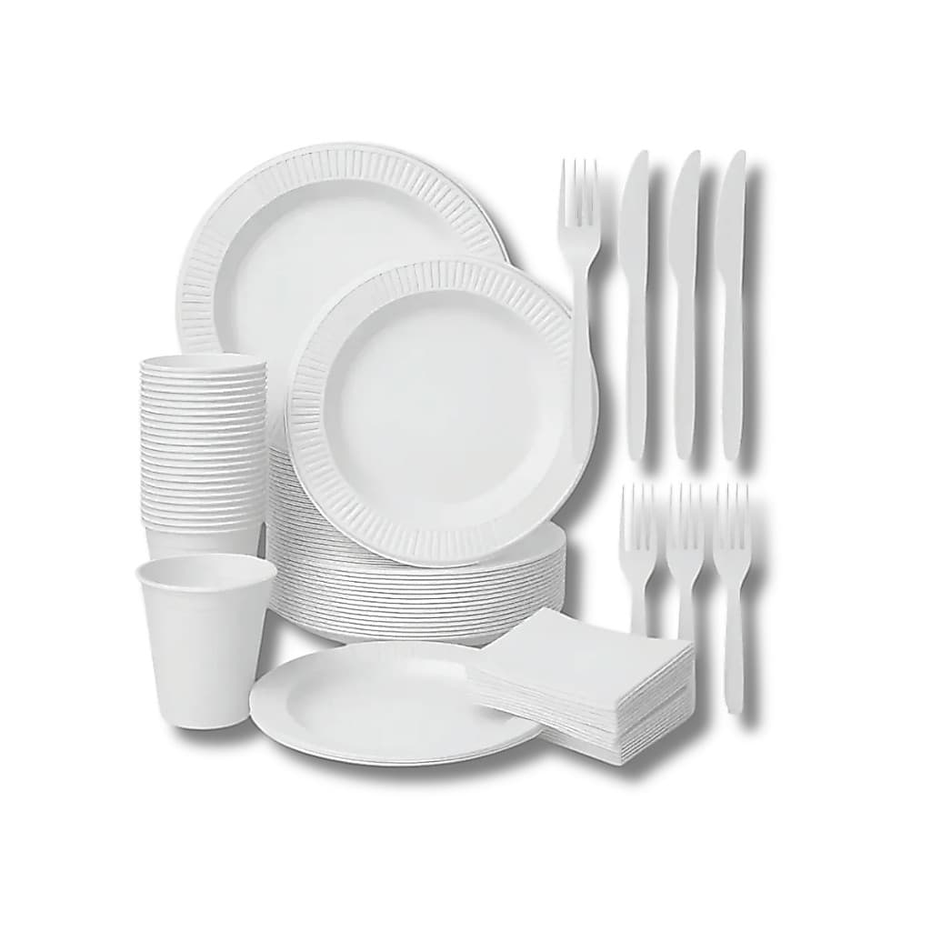 Kit Churrasco Descartável Para 100 Pessoas Com Prato Garfo Faca Refeição Guardanapo Copo 200ml