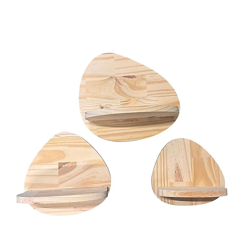 Prateleiras Orgânicas Decorativas de Madeira Maciça – Kit com 3 Nichos | Estilo Moderno e Minimalista