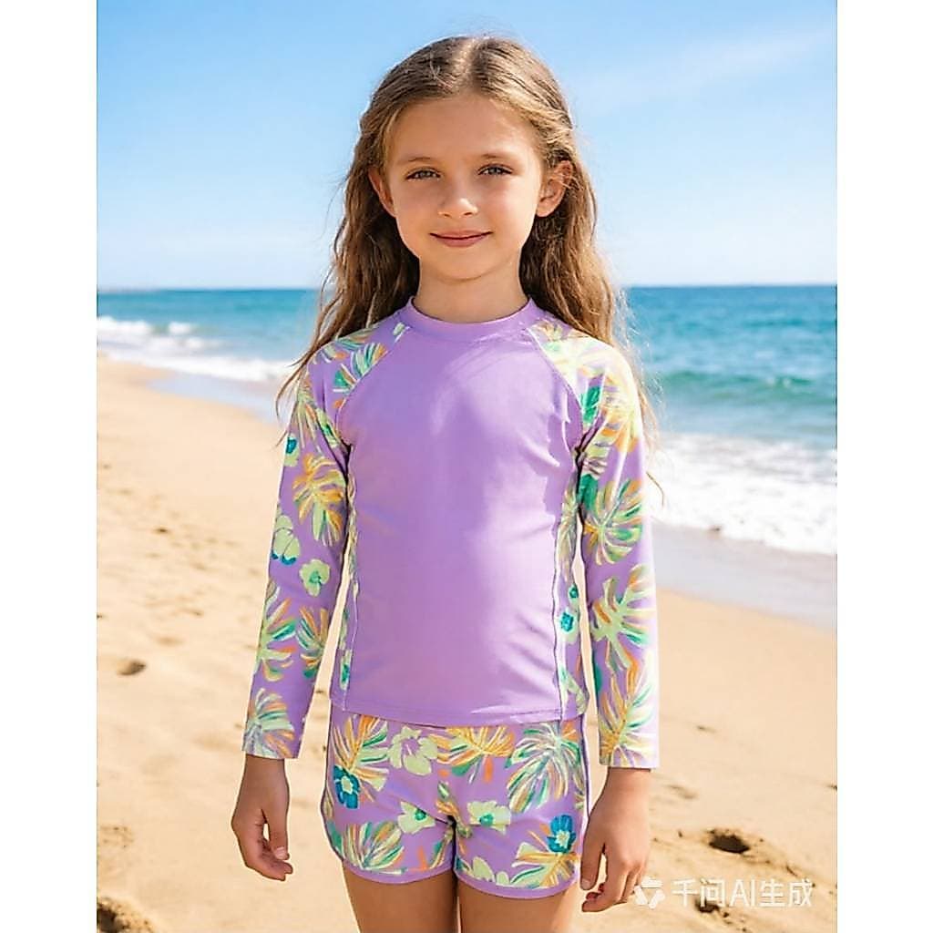 Maiô infantil de manga comprida com zíper, ideal para praia ou piscina, tamanhos de verão 8-16.