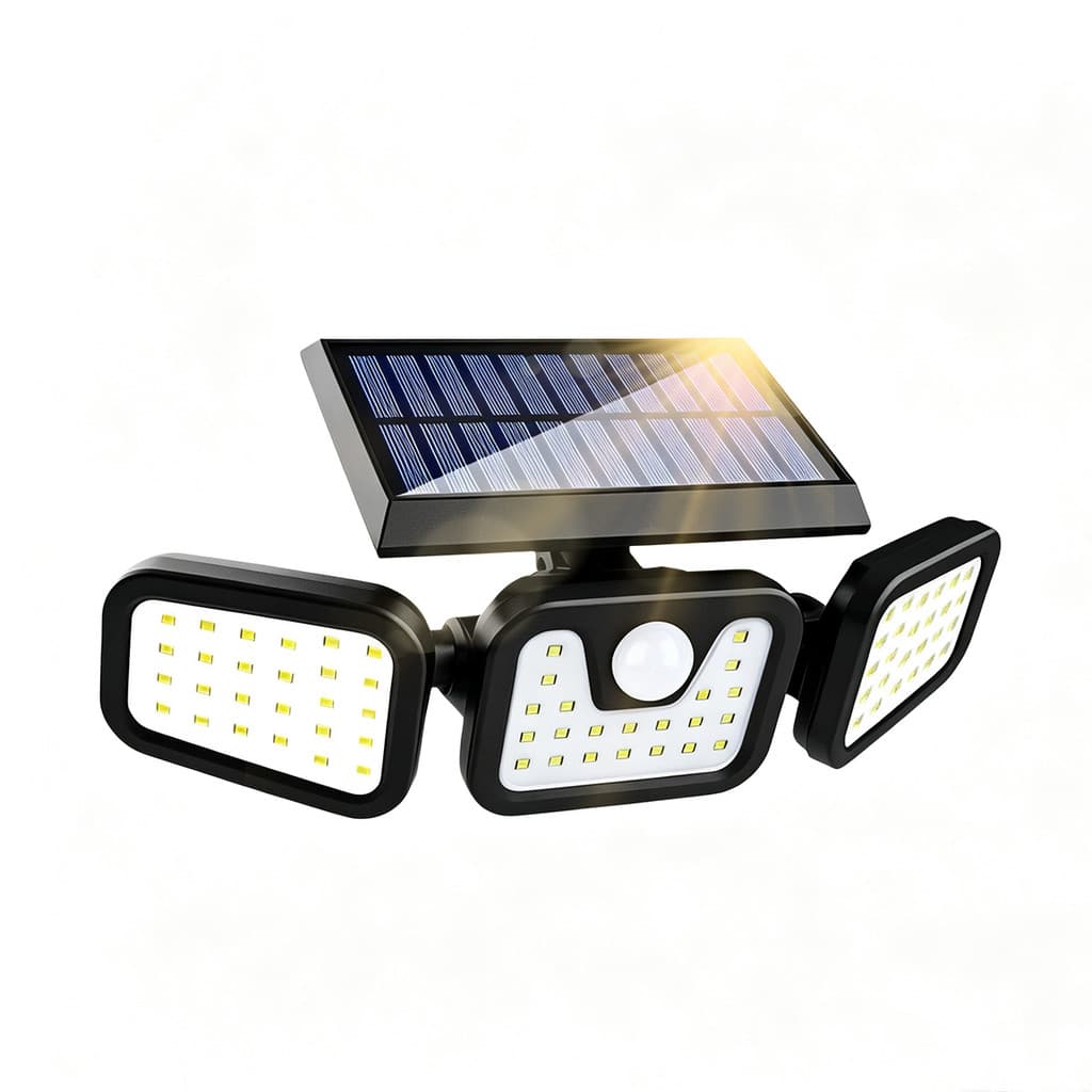 Holofote Solar Led 3 Cabeças Com Sensor De Movimento