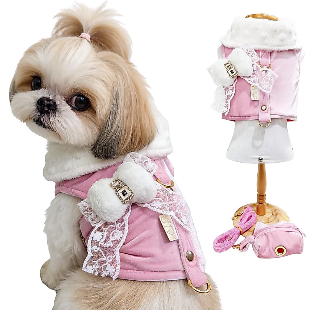 Coleira Peitoral com regulagem para Cães e Gatos confortavel + guia Rosa