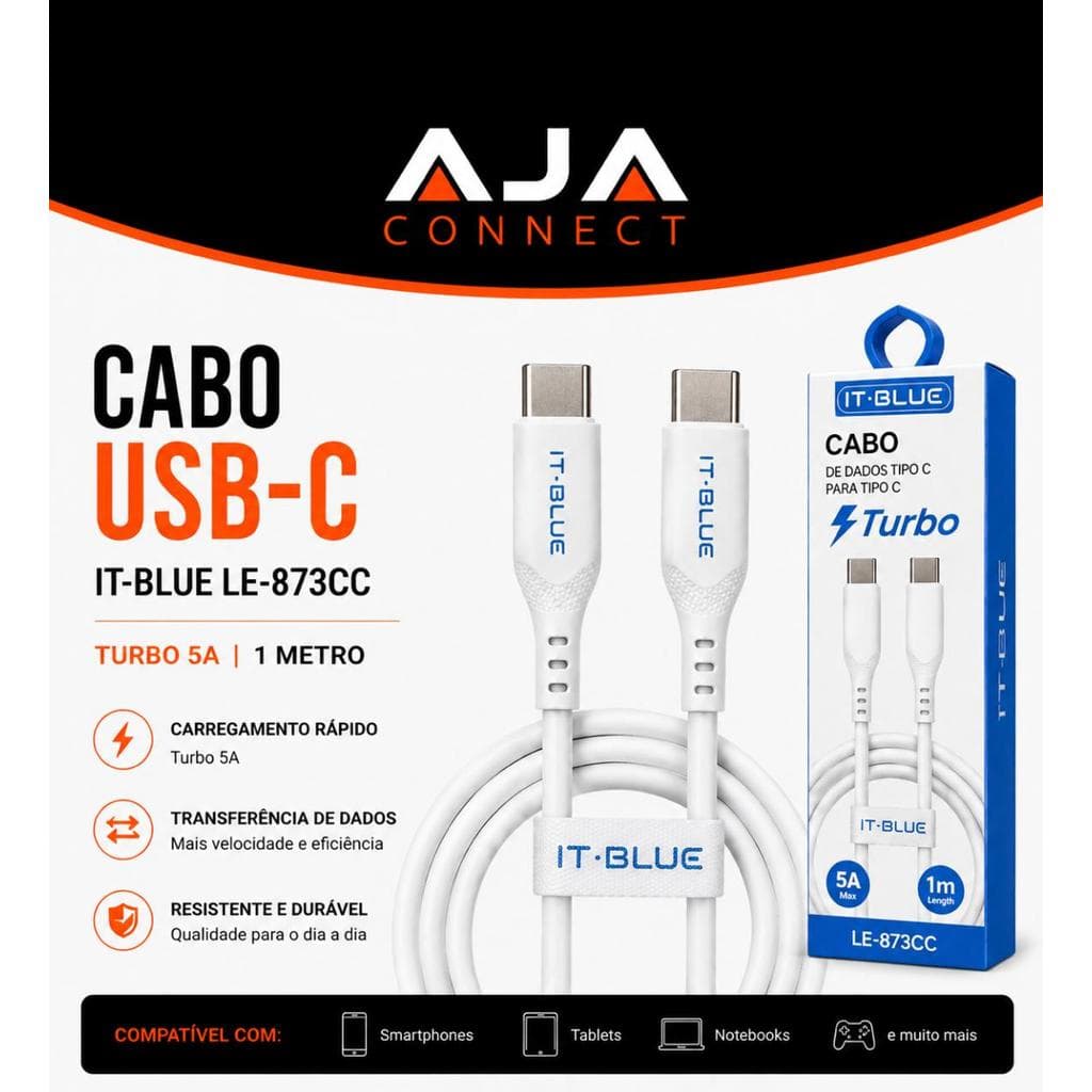 Cabo USB-C para USB-C IT-BLUE Turbo LE-873CC 5A 1 Metro – Carregamento Rápido