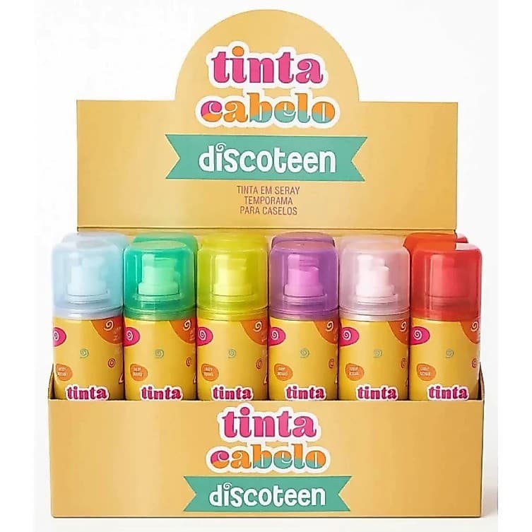Tinta Spray para Cabelo Disco teen 150ml Temporária Lavável Festa-Cores Diversas