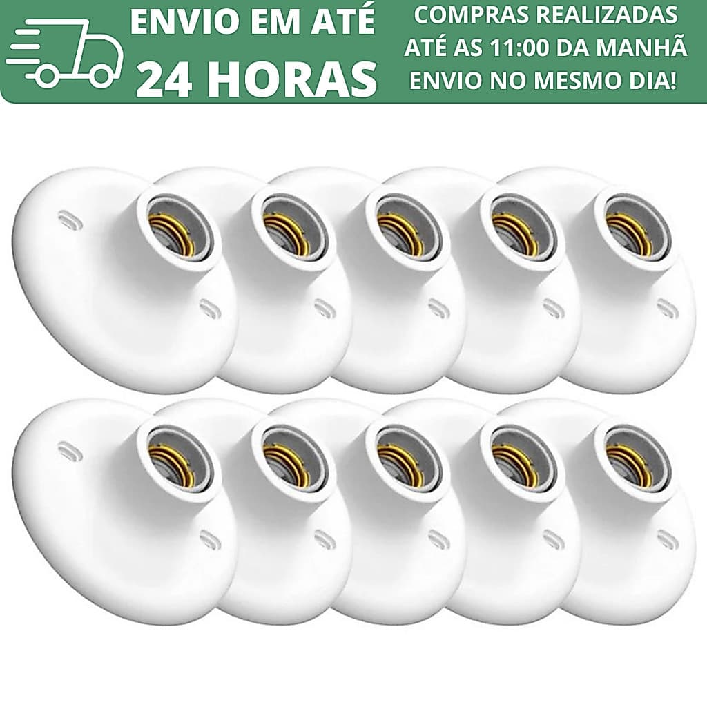 Kit 10 Plafons Plafonier Branco Com bocal de Porcelana Soquete E27 Bivolt