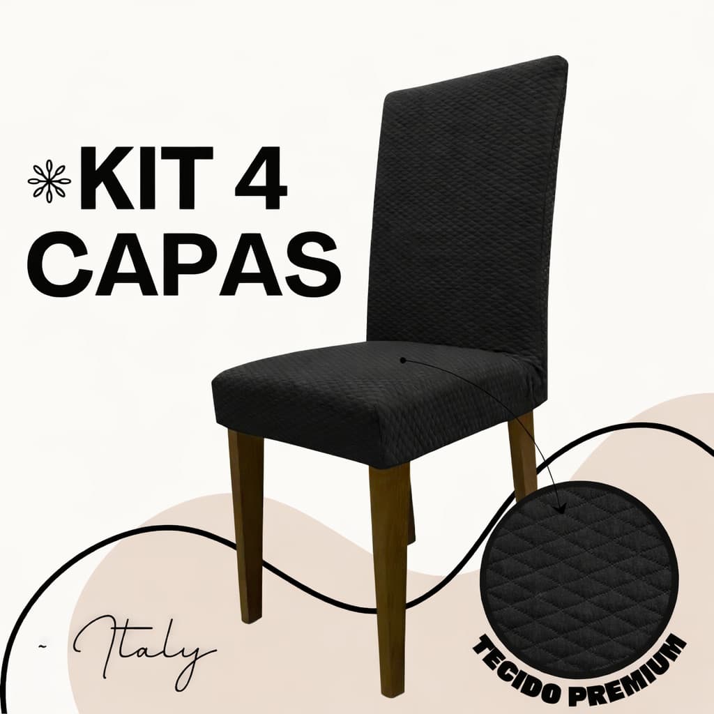 Kit 4 Capas de Cadeira Luxo Matelada Anti-Gato Protege Contra Poeira e Arranhões