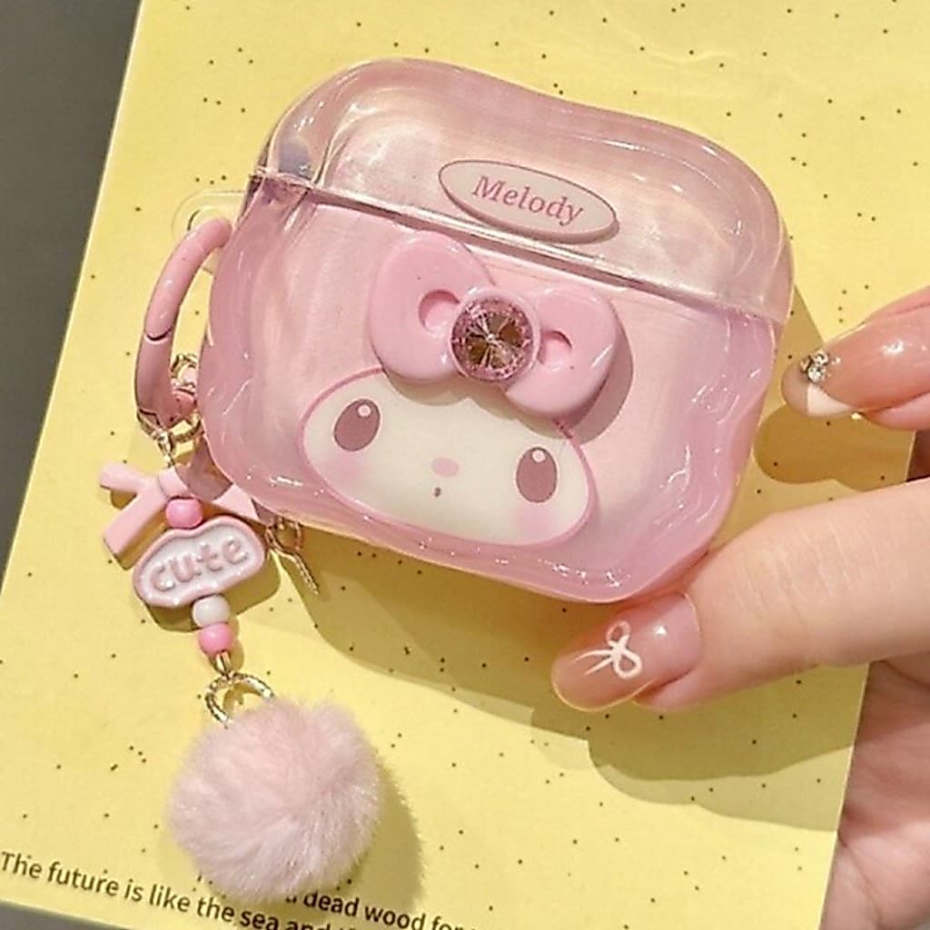 Para Airpods 4 Pro 3 2 1, Capa de Fone de Ouvido Feminina com Laço 3D Decorativo, Rosa Melody, TPU Macio e Resistente a