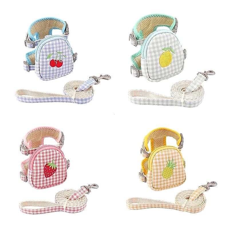 Desenhos Animados Bordados Frutas Padrão Cão Trela E Mochila Kit Treinamento De Caminhada Ao Ar Livre Filhote De Cachorr