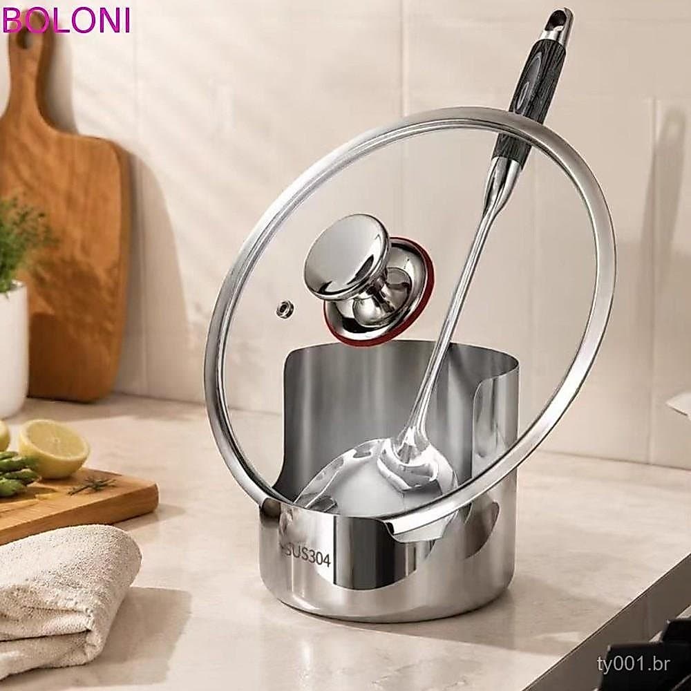 Suporte para tampas de panela, suporte para colheres estável e antiderrapante, espátula de aço inoxidável.