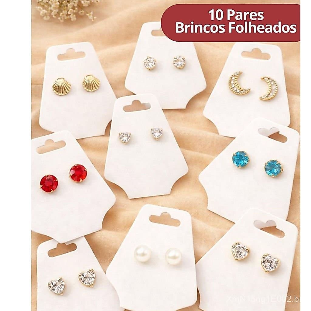 Kit 10 Pares Brincos Pequenos Folheados Ouro 18k e Prata 925 Antialergico Semi Joias de Qualidade Lembrança
