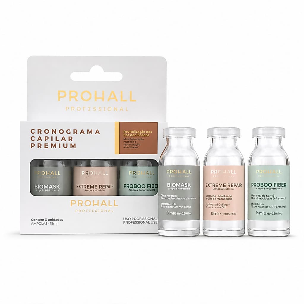 Kit Cronograma Capilar Premium com 3 Ampola Prohall