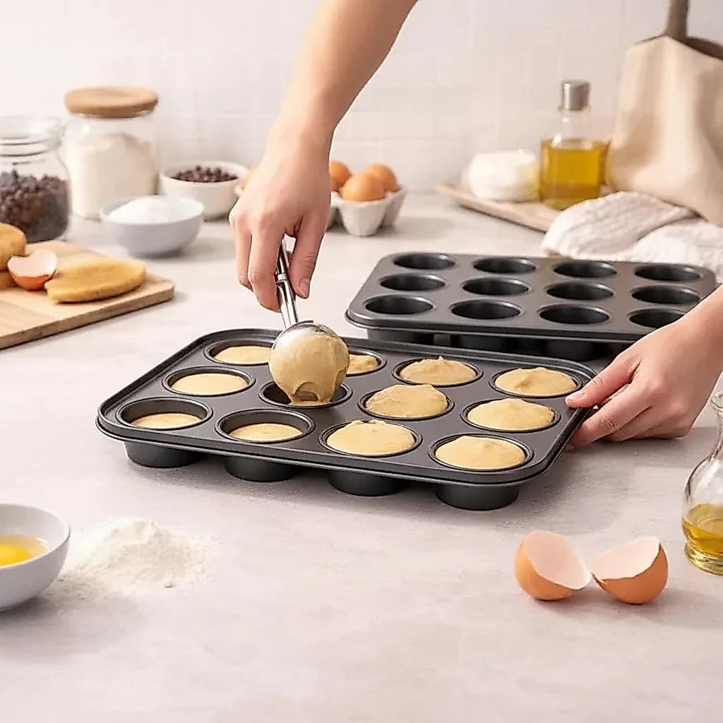 Forma Aco Carbono 12 Cavidades Cupcake Pao Queijo Forno Antiaderente Confeitaria Resistente Assar Uniforme