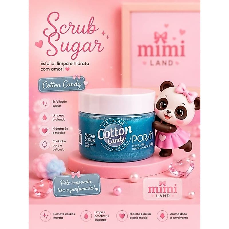 Esfoliante Corporal Sugar Scrub Cotton Candy Porán 240g | Esfolia, Hidrata e Perfuma a Pele