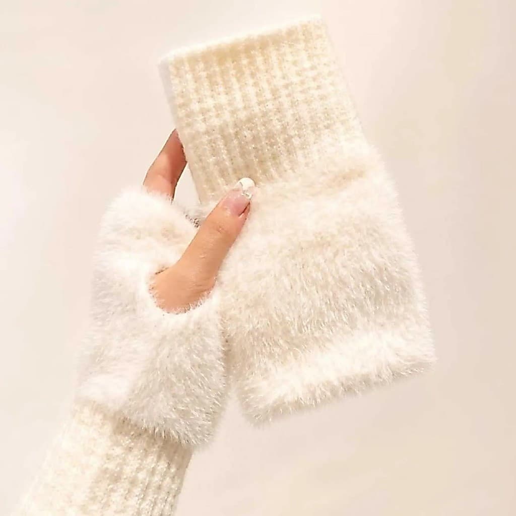 Luva  de Frio Feminina Pelúcia Meio Dedo Inverno Térmica Macia Celular Academia Viagem Neve