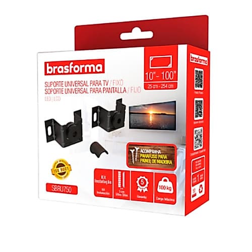 Suporte Fixo TV Universal Reforçado LCD/LED 10 a 100 Facil Instalação SBRU750 Brasforma